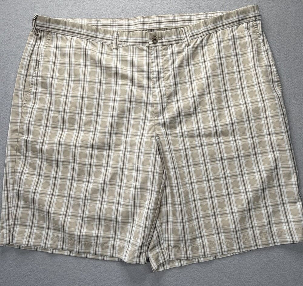 Haggar Plaid Golf Shorts Men’s Size 44 Beige Lightweight Casual